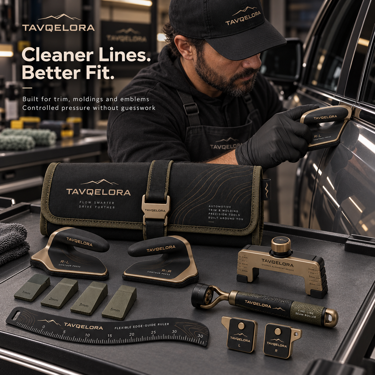 TAVQELORA Precision Trim & Molding Alignment Kit - Contour Press Tools, Edge Guide & Spacer Set