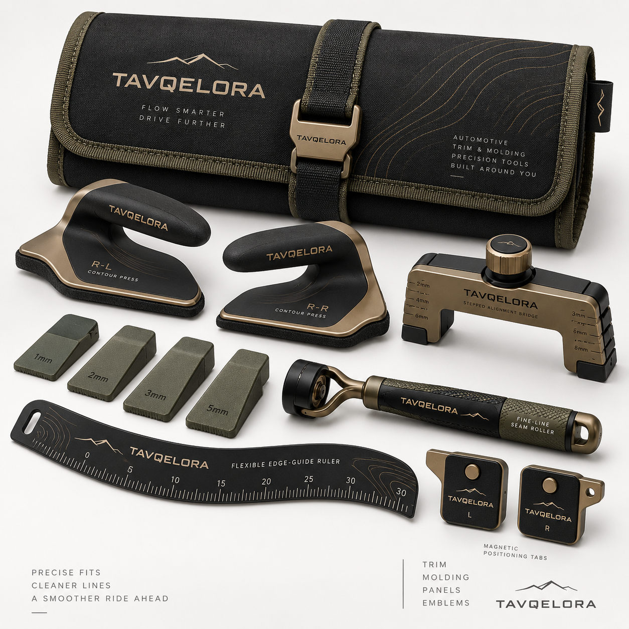 TAVQELORA Precision Trim & Molding Alignment Kit - Contour Press Tools, Edge Guide & Spacer Set